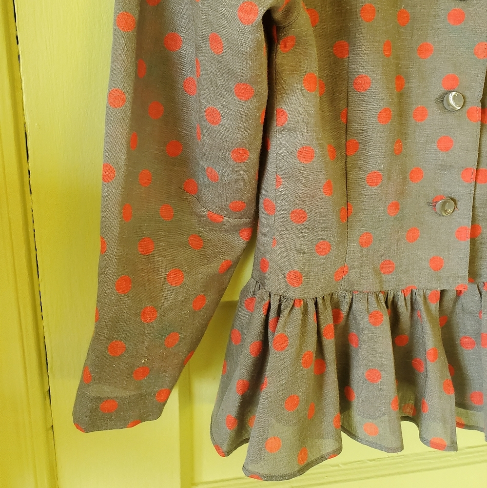 Vintage pinup rockabilly handmade polka dot button up frilly blouse top - Picture 5 of 8